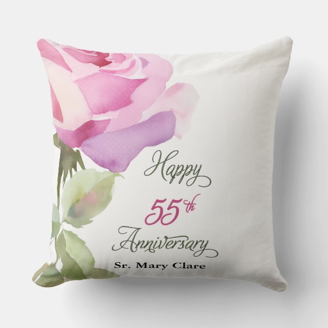 Coussin Nun 55th Anniversary Jubilee Custom Name Pink Rose (Recto)
