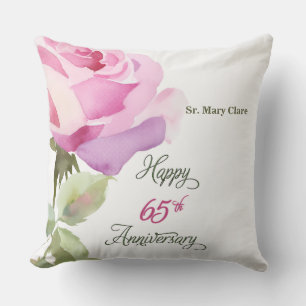 Coussin Nun 65e anniversaire Nom personnalisé Rose rose