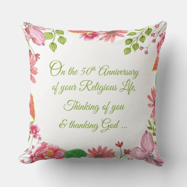 Coussin Nun Religious 50e Anniversaire Fleurs aquarelles (Recto)