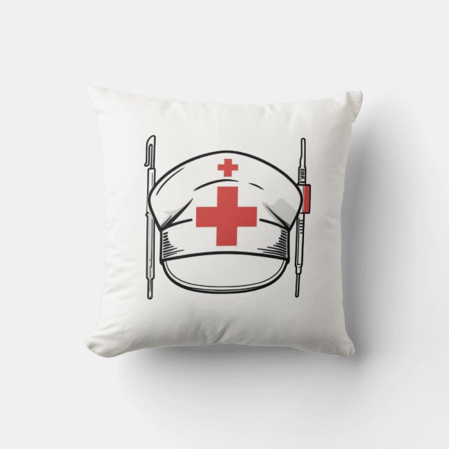 Coussin Nurse Cap with Red Cross and Medical Tools Design (Recto)
