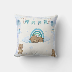 Coussin Nurserie Ourson Bleu Endormi