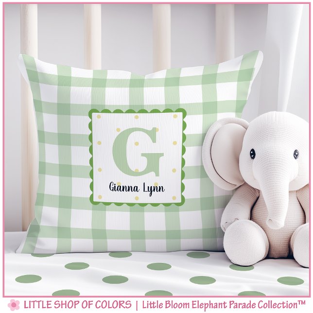 Coussin Nurserie personnalisée avec monogramme et gingham  (Créateur téléchargé)