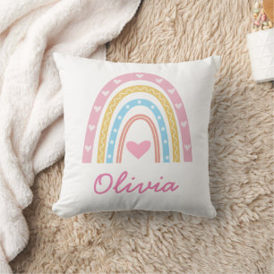 Coussin Nurserie personnalisée pastel boho arc-en-ciel Nom