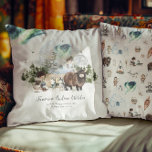 Coussin Nursery Aurora Woodland Personnalisé<br><div class="desc">Apportez la magie des aurores boréales à la pépinière de votre bébé avec cet merveilleux Oreiller à lancer personnalisé de Woodland Aurora. Ce coussin magnifiquement illustré présente une scène boisée sereine avec une toile de fond d'aurore boréale géante, des huskies ludiques et un yak doux, créant une ambiance de livre...</div>