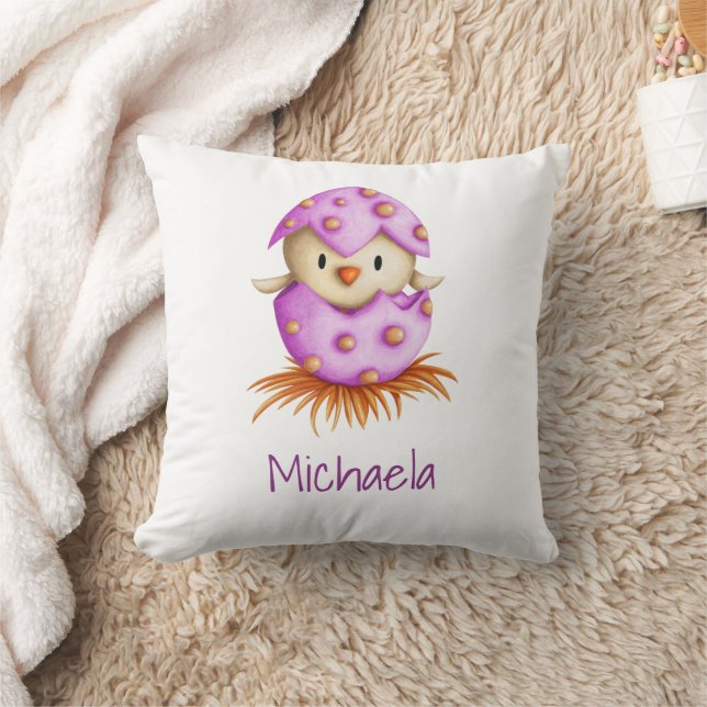 Coussin Nursery de fille avec joli oiseau rose (Couverture)