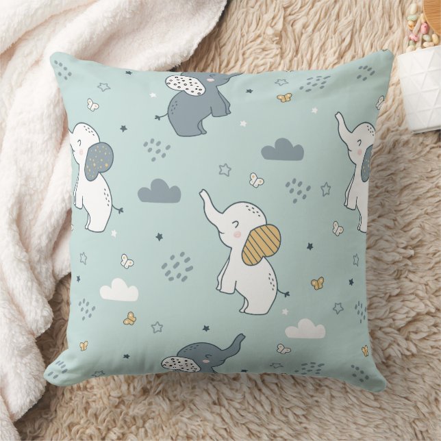 Coussin Nursery Éléphant Bébé Kawaii Bleu (Couverture)