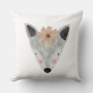 Coussin Nursery fille à l'aquarelle bébé animal blanc gris