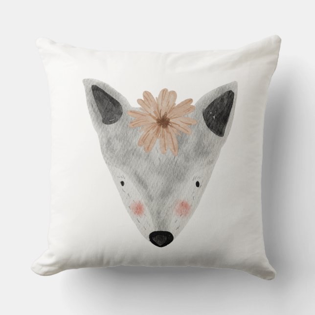 Coussin Nursery fille au style aquarelle avec des animaux  (Recto)