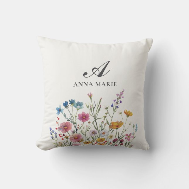 Coussin Nursery Fleur Sauvage Bohème pour Bébé Fille (Recto)