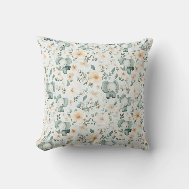 Coussin Nursery Floral Elephant (Recto)