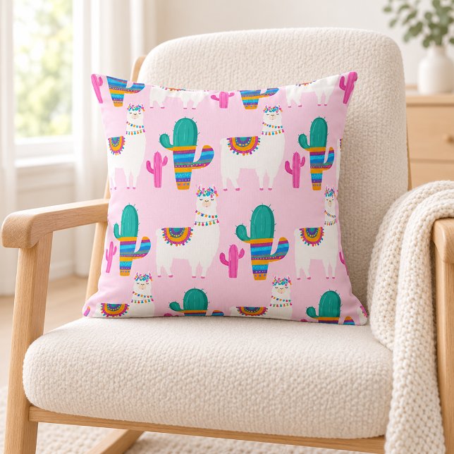 Coussin Nursery Lama Rose et Cactus (Créateur téléchargé)
