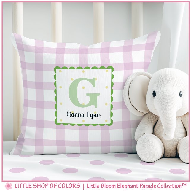 Coussin Nursery personnalisé avec monogramme et gingham ro (Créateur téléchargé)