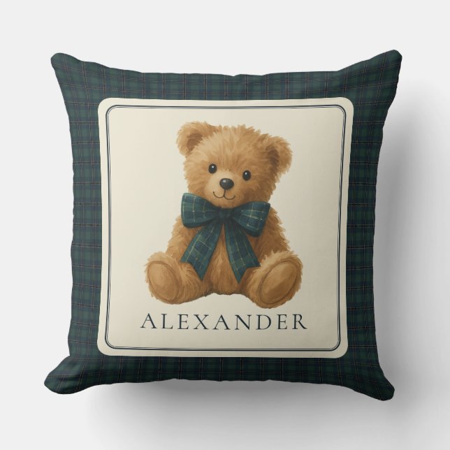 Coussin Nursery pour bébé garçon avec ours en peluche Polo (Recto)