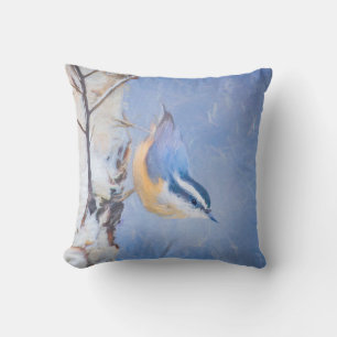Coussin Nuthatch à poitrine rouge Peinture d'art original 