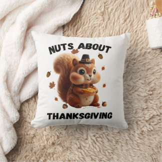 Coussin Nuts About Pie – Cute Yarn Squirrel Thanksgiving 