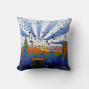 Coussin NYC psychédélique : vue large Skyline ESB