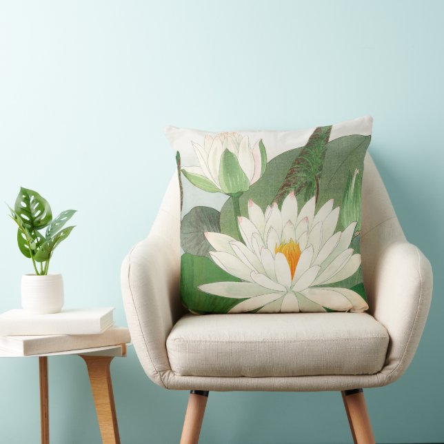 Coussin Nymphaea lotus, gravure sur bois japonaise, 1917 (Chaise)