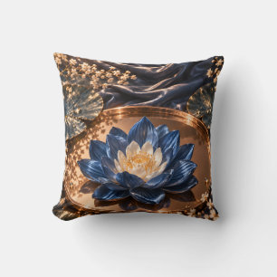 Coussin Nymphéa bleu élégant bol en cuivre botanique