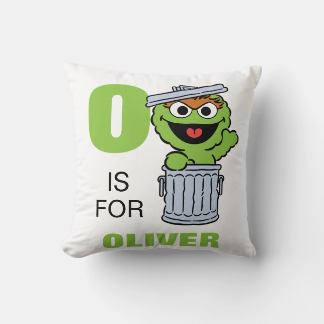 Coussin O est pour Oscar le Grouch | Ajoutez votre nom (Recto)