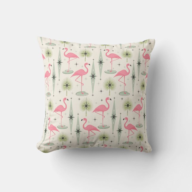 Coussin Oasis atomique rétro avec Flamants roses roses (Recto)