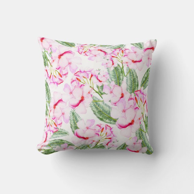 Coussin Oasis botanique tropicale rose vert Feuille Floral (Recto)