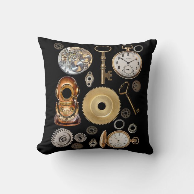 Coussin Objets Steampunk Gears Pocket watch Squelette Key (Recto)
