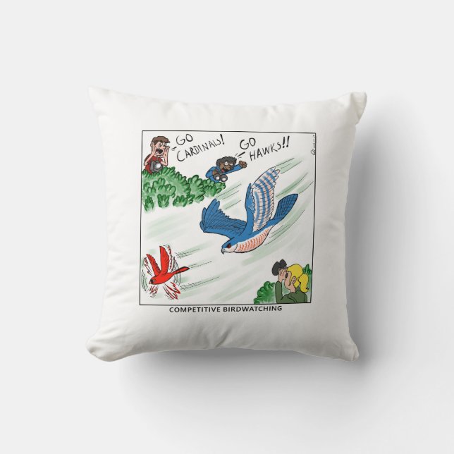 Coussin Observation d'oiseaux compétitive (bande dessinée) (Recto)
