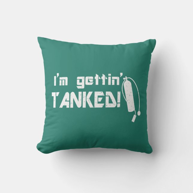 Coussin Obtenir Tanked Funny Scuba Plongeur bleu blanc (Recto)