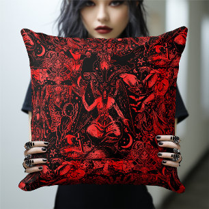 Coussin Occulte Rouge gothique Baphomet Pentagram