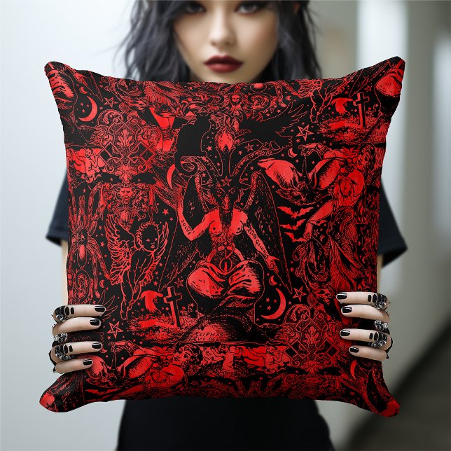 Coussin Occulte Rouge gothique Baphomet Pentagram (Créateur téléchargé)
