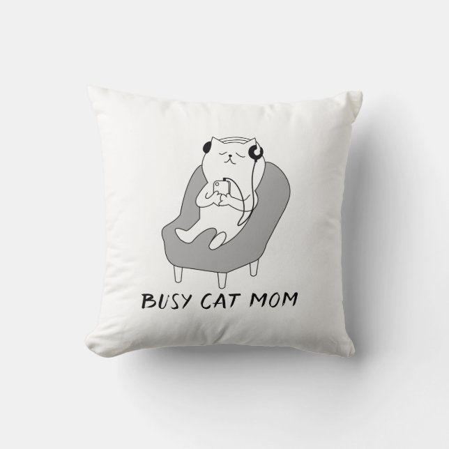 Coussin Occupé maman de chat (Recto)
