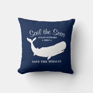 Coussin Ocean and Whale Guardian Bleu et blanc Nautique