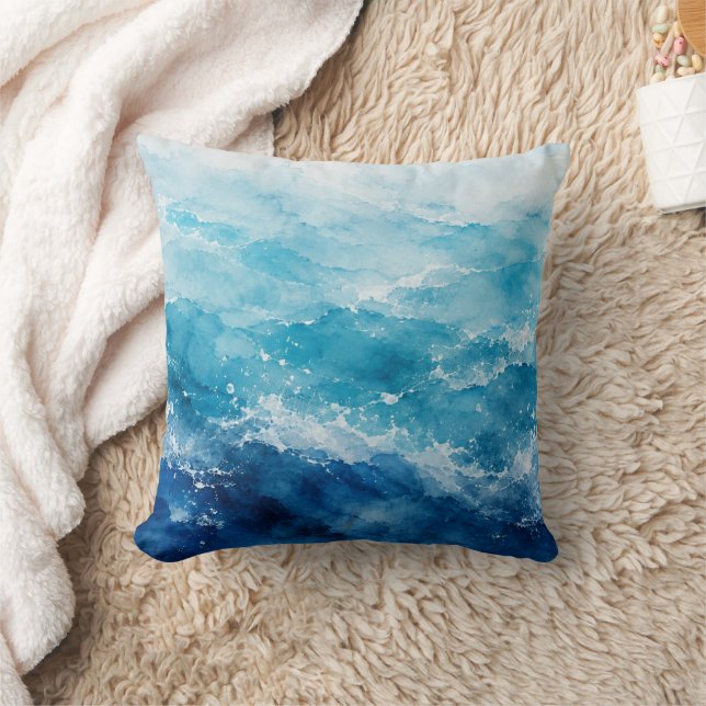 Coussin Océan bleu aquarelle abstrait (Couverture)