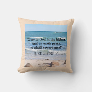 Coussin Océan bleu avec Noël Verse Faith Message Thor