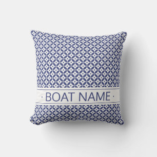 Coussin Océan Bleu & Blanc Petit Motif géométrique. Bateau