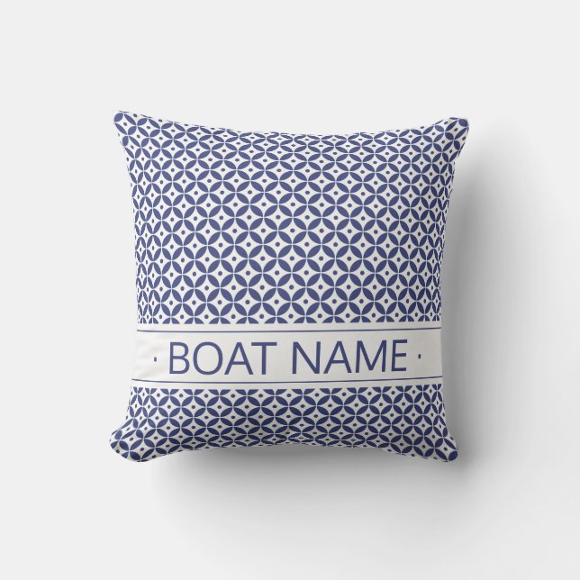 Coussin Océan Bleu & Blanc Petit Motif géométrique. Bateau (Recto)