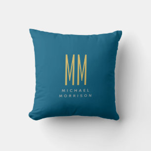 Coussin Ocean Blue Gold Monogramme Lettres initiales Nom