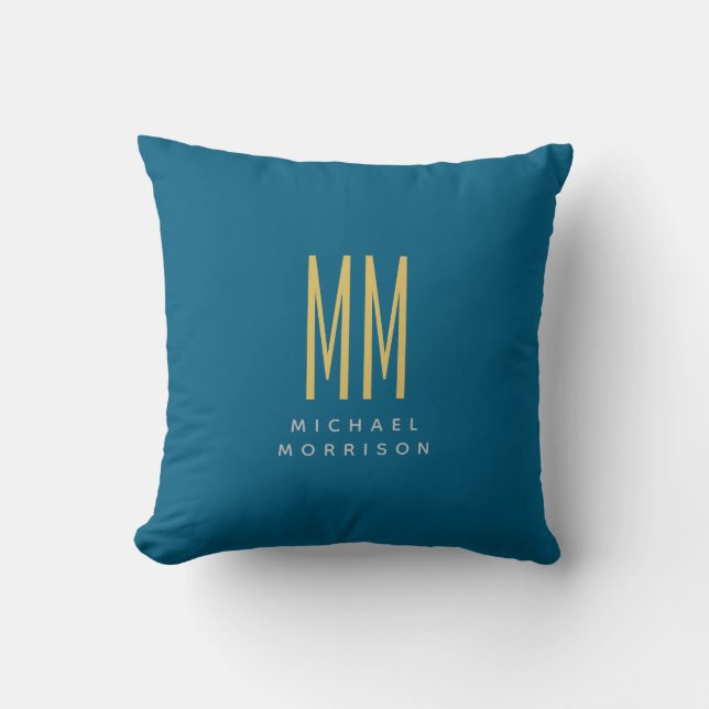 Coussin Ocean Blue Gold Monogramme Lettres initiales Nom (Recto)