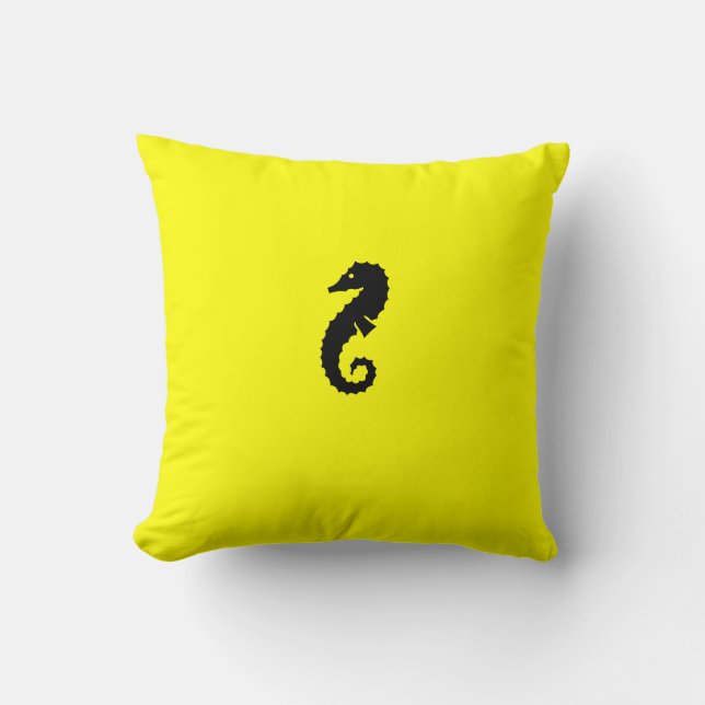 Coussin Ocean Glow_Hippocampe noir sur jaune (Recto)