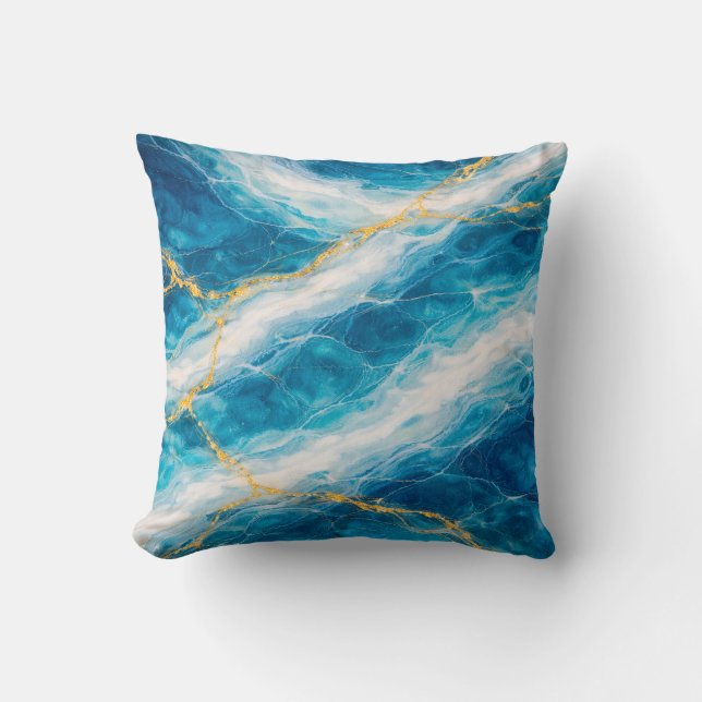 Coussin Ocean Marble with White Swirls and Gold Veining (Recto)