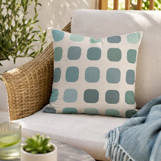 Coussin Océan mousse de mer ardoise bleu rond carrés sur i (Créateur téléchargé)