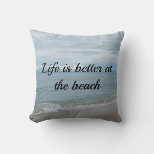 Coussin Océan Turquoise, plage de sable avec texte