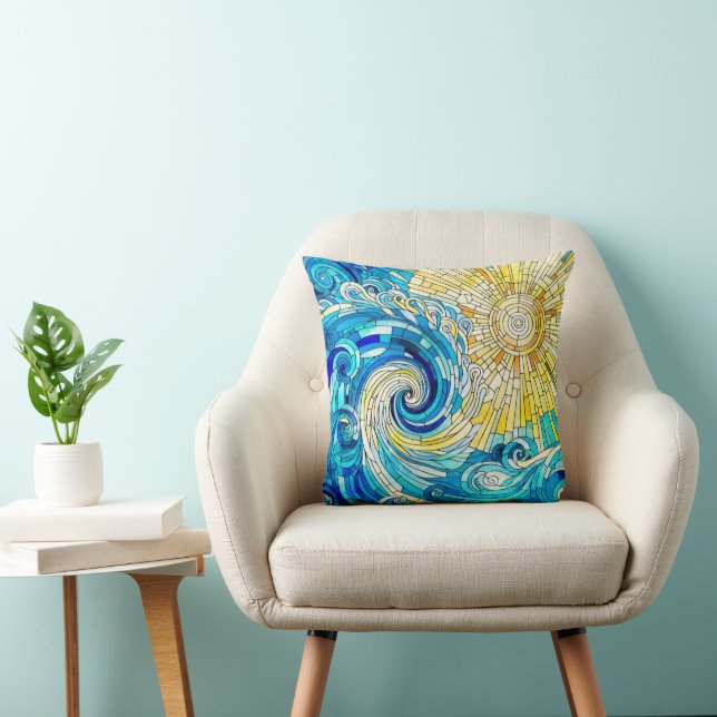 Coussin Ocean Wave Sun mosaïque art (Chaise)