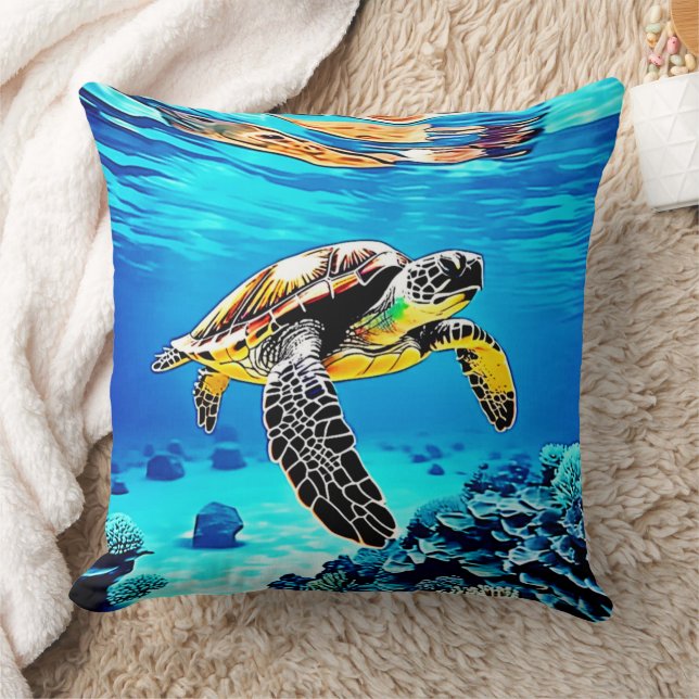 Coussin Ocean's Embrace : Voyage de la tortue de mer (Couverture)