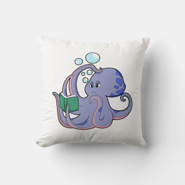 Coussin Octopus à la lecture avec livre (Recto)