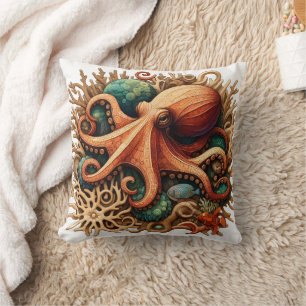 Coussin Octopus coloré parmi l'habitat du récif corallien