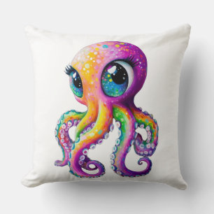 Coussin Octopus de style Kawaii avec de grands yeux pétill