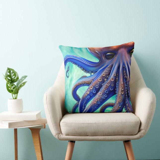 Coussin Octopus Dreamus Blue Ocean Wave Pop Art (Chaise)