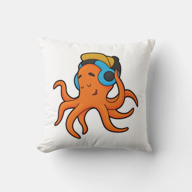 Coussin Octopus en musique avec casque (Recto)