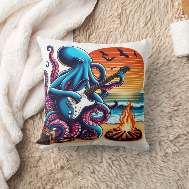 Coussin Octopus Jouer de la guitare au bord de la plage au (Couverture)